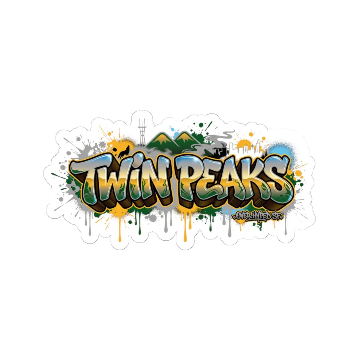 Twin Peaks Graffiti Kiss-Cut Sticker — Retro Mountain Street Art Decal