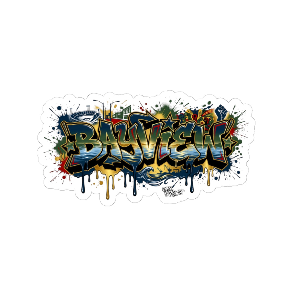 Bayview Graffiti Kiss-Cut Sticker — Urban Street Art Laptop Decal