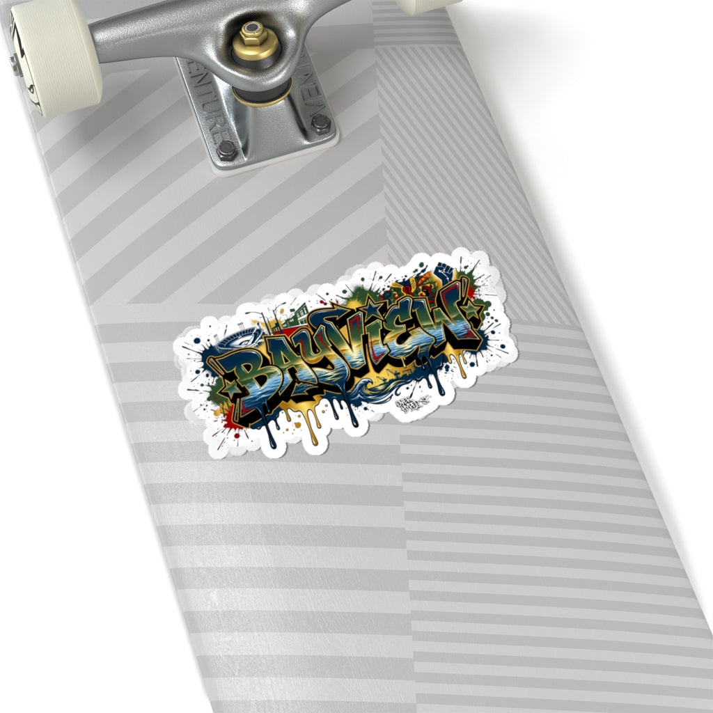 Bayview Graffiti Kiss-Cut Sticker — Urban Street Art Laptop Decal
