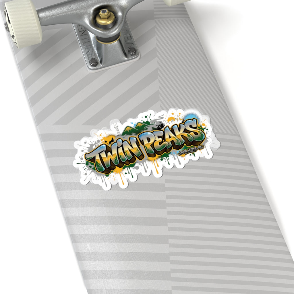 Twin Peaks Graffiti Kiss-Cut Sticker — Retro Mountain Street Art Decal