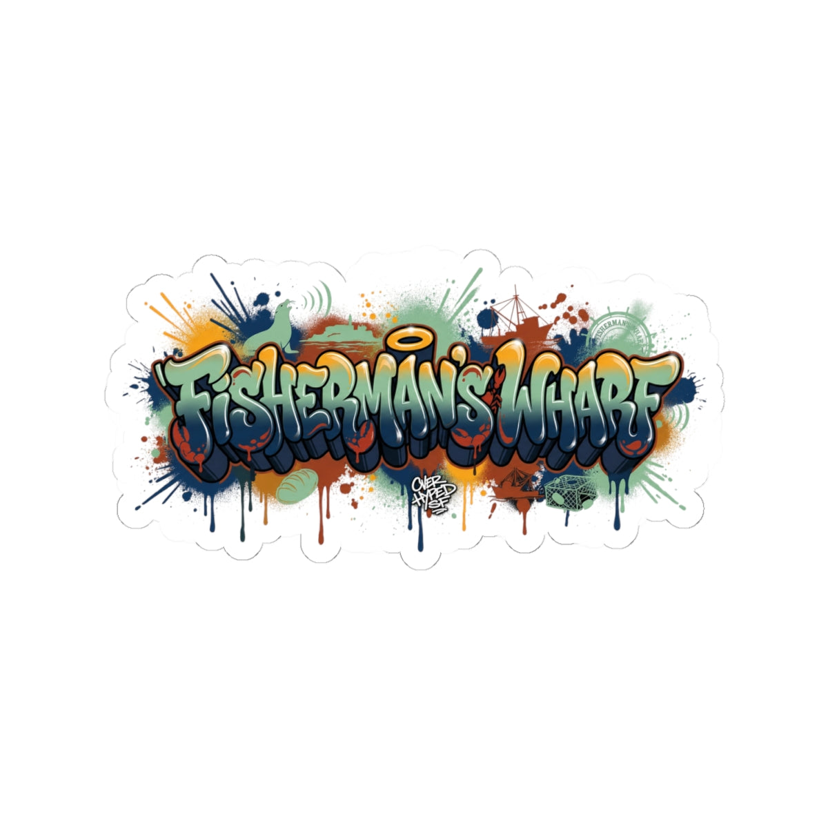 Fisherman's Wharf Graffiti Sticker — Colorful Kiss-Cut Decal for Laptops & Gear