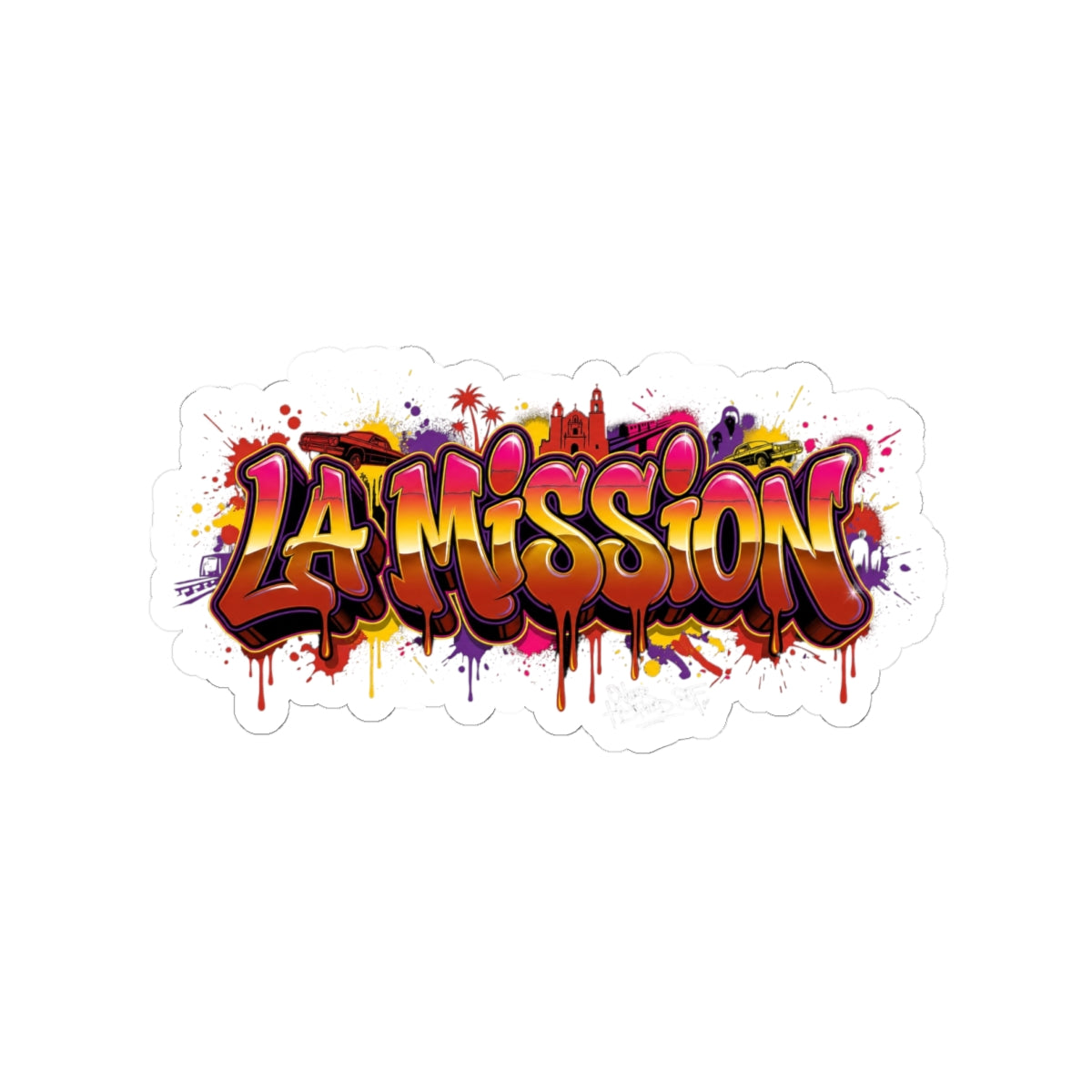 LA Mission Graffiti Sticker — Colorful Kiss-Cut Vinyl Decal